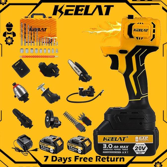 Promo KEELATKEELAT Cordless drill 6 in 1 Mesin Bor Dampak Bor Tanpa Kabel Gergaji Bolak-balik Gergaj