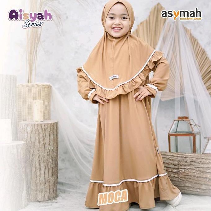 Terbaru  Dress Anak Muslim Perempuan Aisyah Series Cantik Set Kerudung Warna Mocca By Asymah