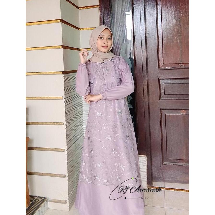 Regreg- Gamis Brokat Tile Mutiara Pesta Elegan Gaun Kain Mewah Kondangan Muslim