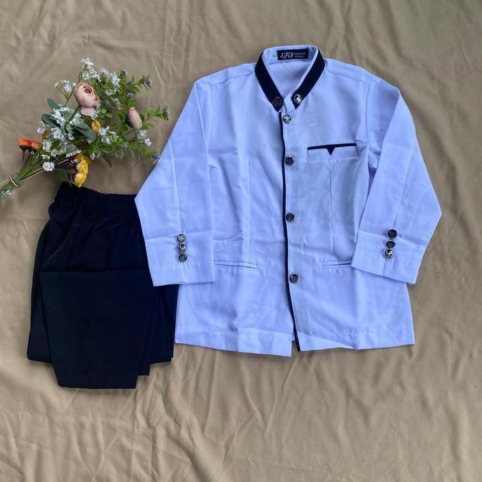 Jasko Polos Anak - Setelan Baju Koko Dan Celana Anak - Baju Putih Celana Hitam - Model Jas Dan Koko 