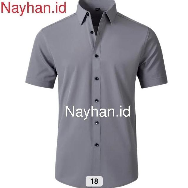 Kemeja Pria Nayhan Lengan Pendek Katun Abu-abu Premium Kemeja Polos