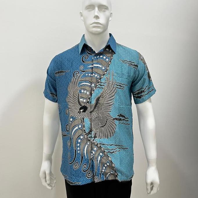 Batik Bali Lestari Kemeja Pria Dobby Lengan Pendek Biru Muda (BRU)