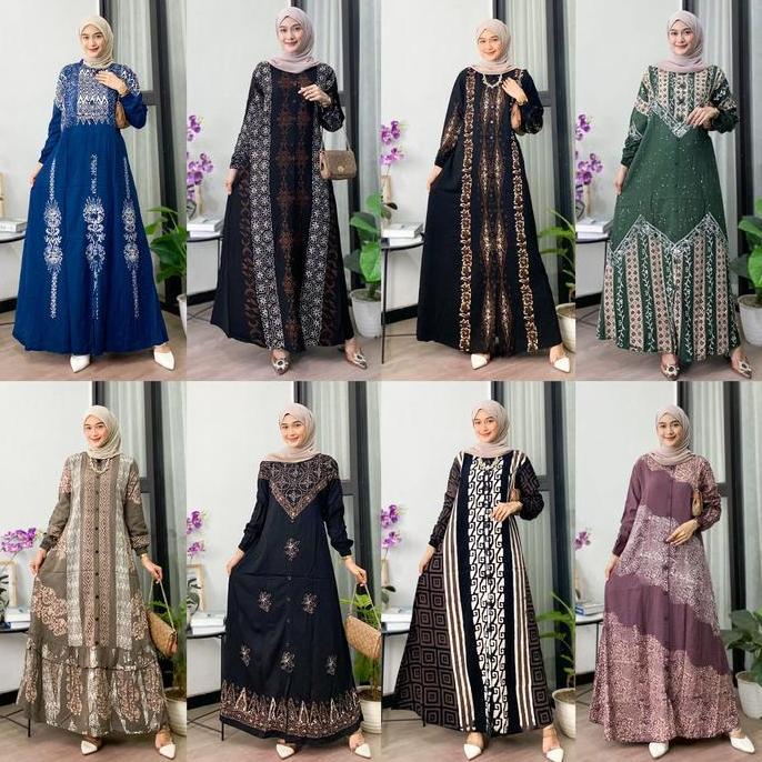 Regreg- Naya Batik - Gamis Twill Berkualitas Motif Garis Batik Cap Malaman Bukan Sablon Busui Friend