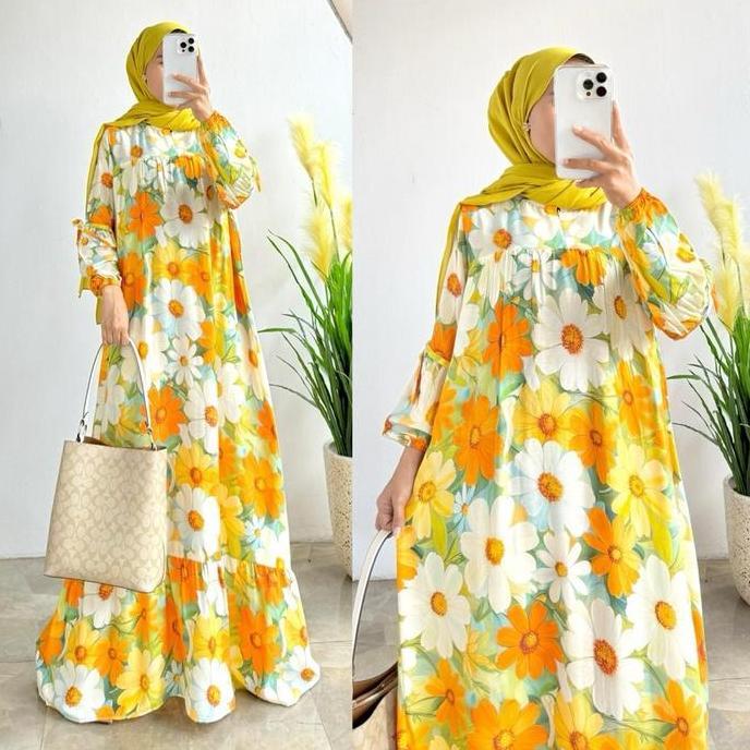 Regreg- Gamis Rempel Bunga Rayon Motif Premium