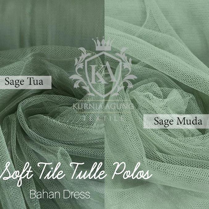 Lansungkirim- Kain Tile Tulle Polos Warna Sage Green Bahan Gaun Gamis Murah Halus Jatuh Per 50Cm Dan