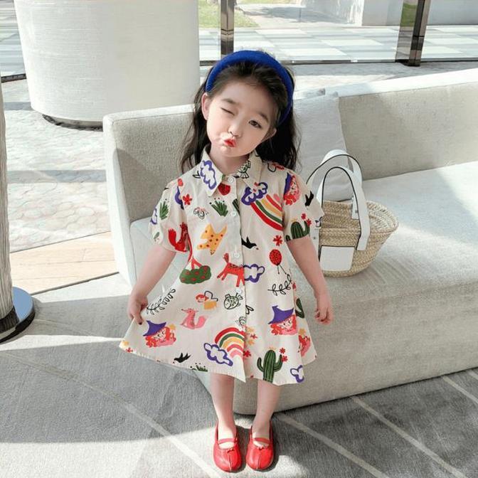 DN40 - Dress Kemeja Anak Perempuan Lengan Pendek Ala Korea Import Terbaru