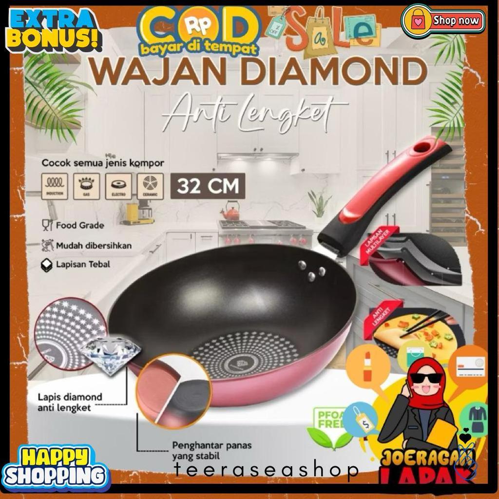 [Joeragan Lapak] Wajan Gagang Diamond 32Cm Penggorengan Anti Lengket Tidak Bau Batu Panci Marble Coa