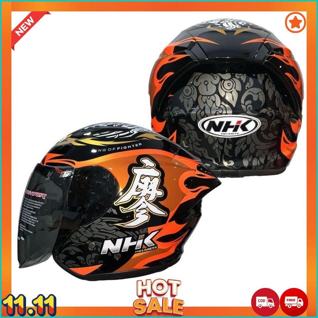 Nhk R1 Elite Rider Replika Chanon Black Orange Original | Helm Motor Half Face R One Elit Motif Gp E