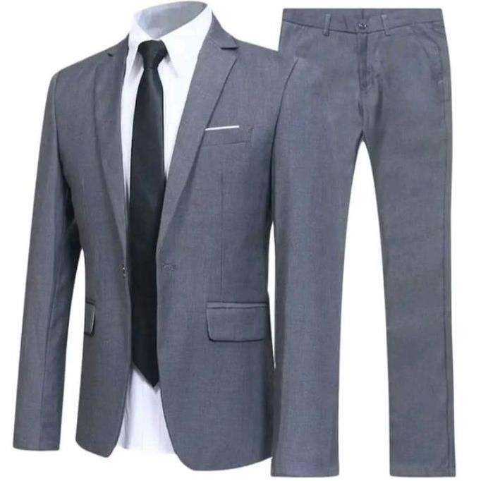Satu Set Setelan Jas Blazer Abu 2 in 1 Jas Blazer Pria Jas Dan Celana Pria Formal Kancing Dua Model 