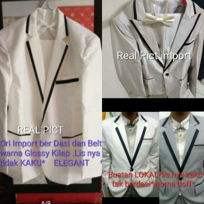 JSMA 02 Setelan Jas Pria Formal Pengantin Pria Silver Putih Hitam