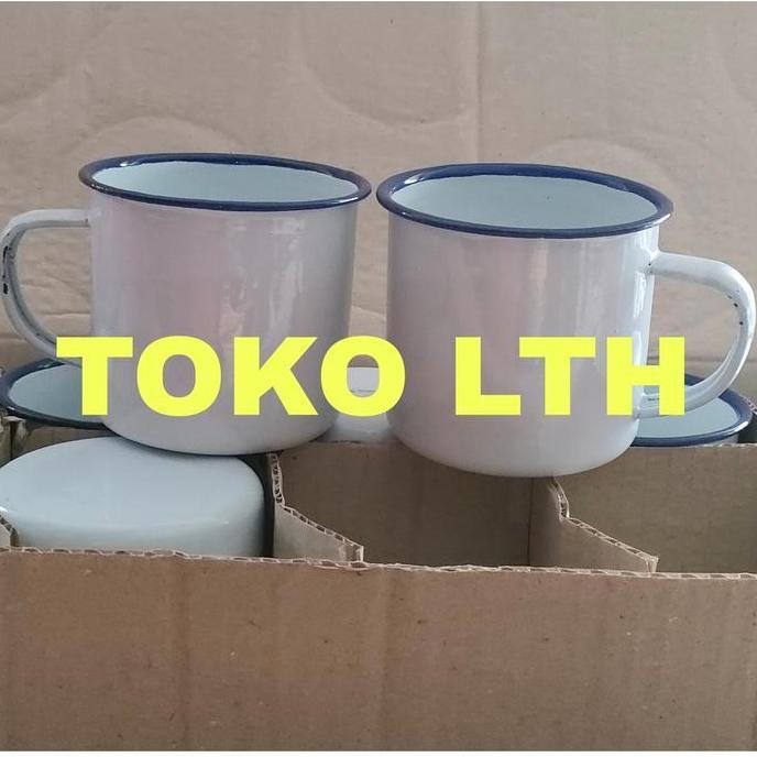 New- 6 Pcs Cangkir Jadul Seng Enamel Kaleng Panci Polos Putih Gelas Mug