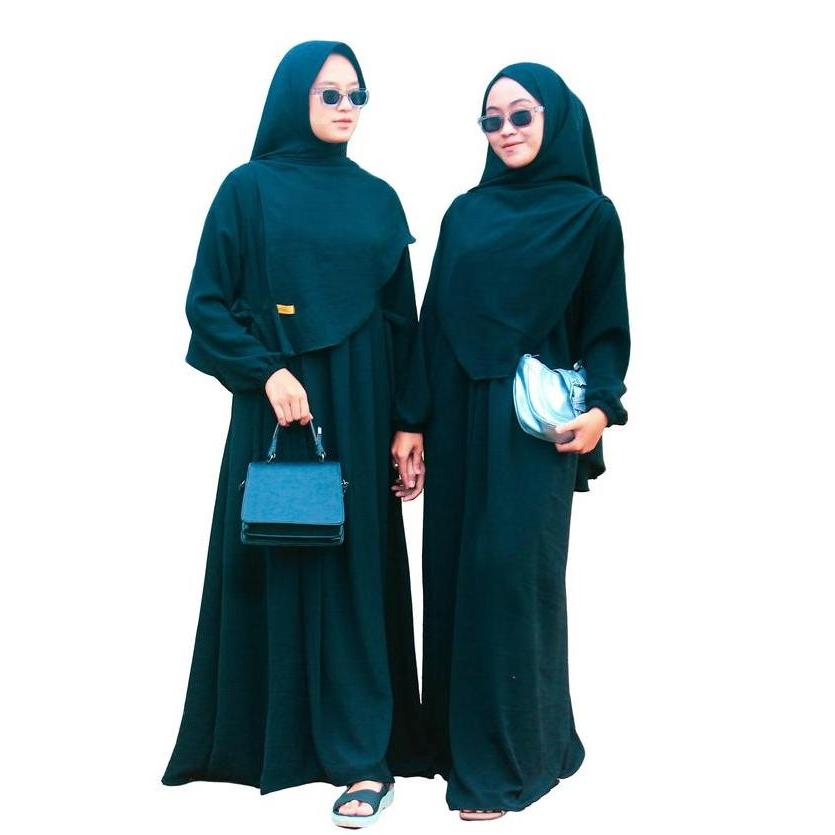 GAMIS - SYARIFAH Set Syar'i Pasmina Oval Gamis Wanita Bahan Cringkle Airflow  Lembut Jilbab Muslim C