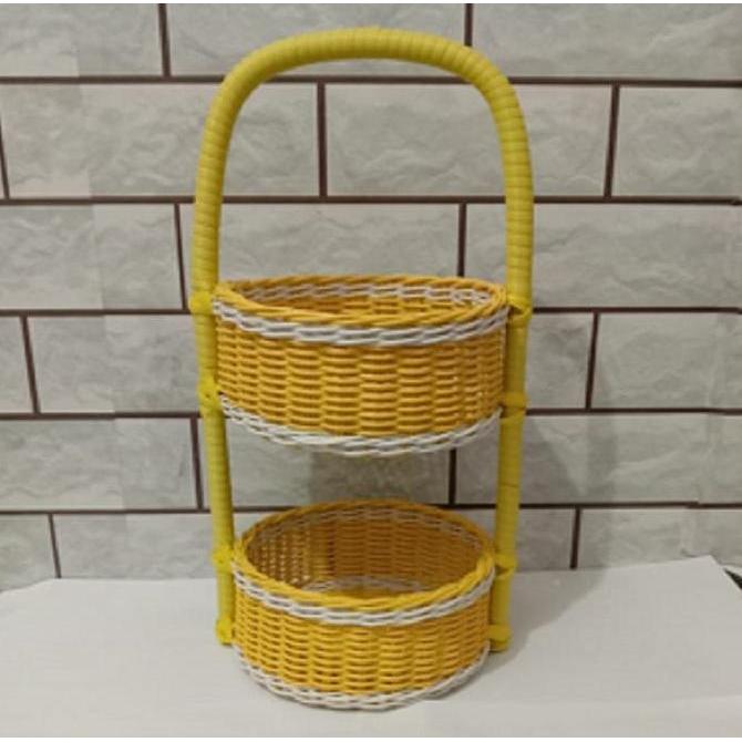New- Rak Serbaguna Susun 2 Rak Unik Keranjang Pastik Keranjang Dapur Tempat Buah Keranjang Rotan Tem