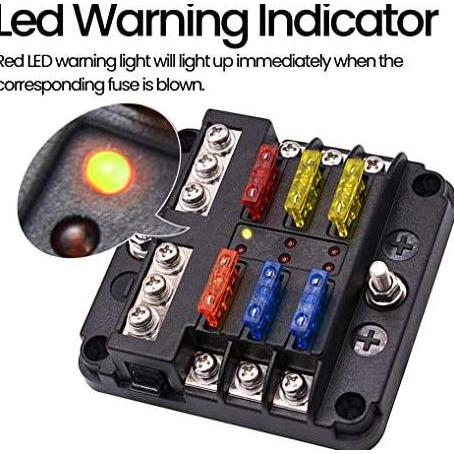 Autonix- 6 Way Blade Fuse Block Holder Sekring Box Dengan Indikator Led Fuse
