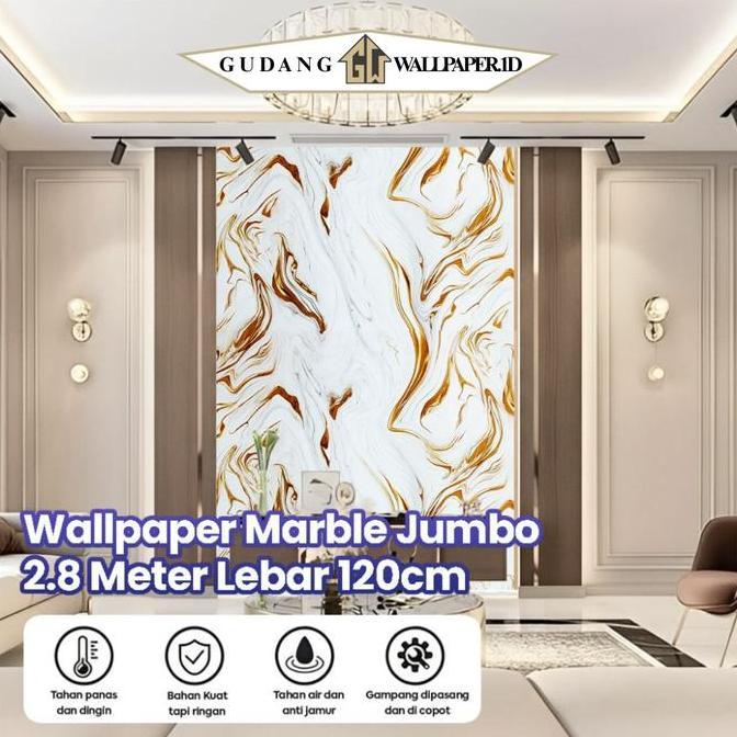 Wrnawrni- Wallpaper Marble Marmer Jumbo Stiker Dinding 3D Per-Roll Wallpaper Dinding Vinyl Marble Mo