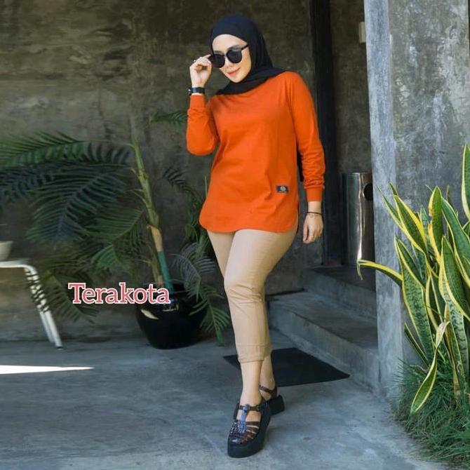 Cntikk- Kaos Polos Oval Wanita Tangan Panjang Kaos Jumbo Body Oval Wanita Bahan Katun 24S  Nyaman Le