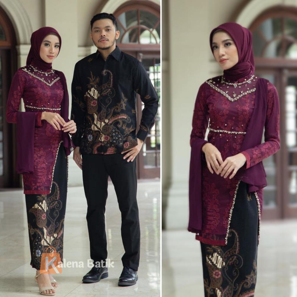 Grade Ori Set Kebaya Couple Modern Kebaya Wisuda Lamaran Baju Tunangan Batik Brukat Couple Kondangan