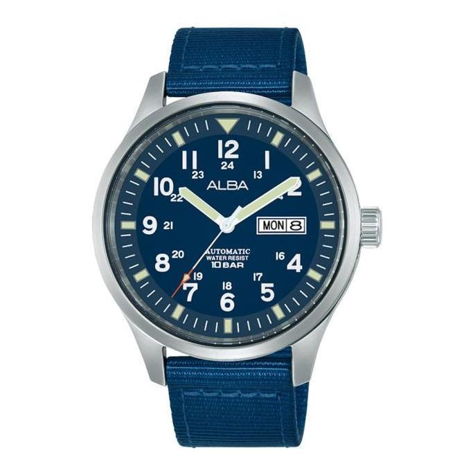 Alba Mechanical Jam Tangan Pria Field AL4219 / AL4219X1 Automatic Blue Dial Nylon Strap Watch