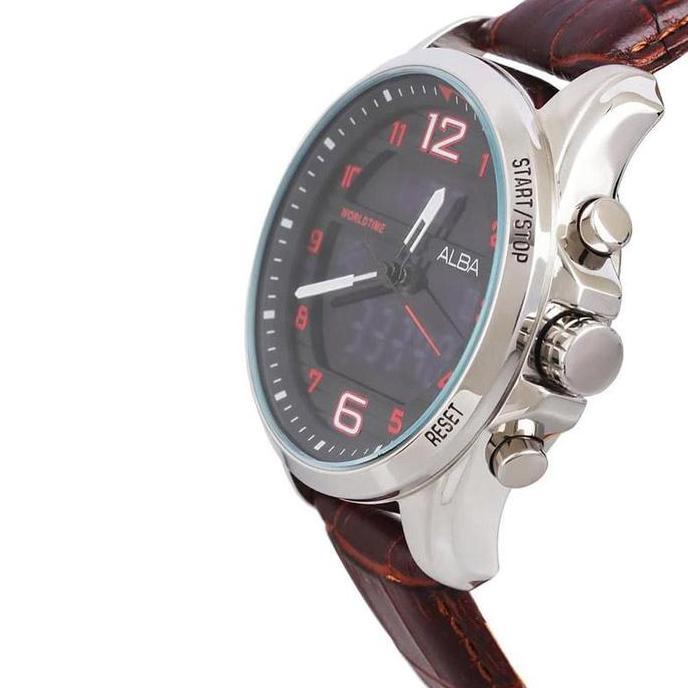 Alba Jam Tangan Pria Dital AZ4033 / AZ40338X1 Quartz Black Dial Brown Genuine Leather Strap Watch