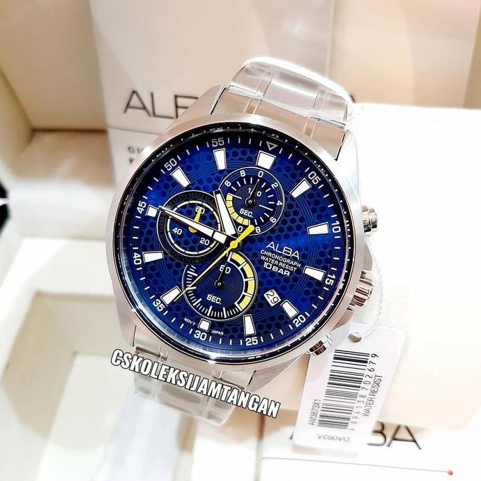 JAM TANGAN PRIA ALBA AM3873X1 AM3873 SILVER BLUE CHRONOGRAPH ORINAL