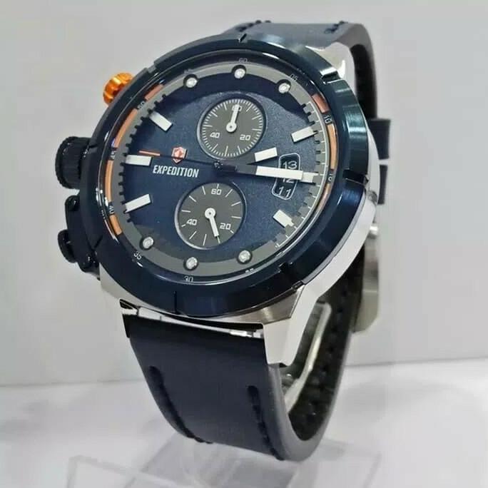 orinal JAM TANGAN EXPEDITION 6765 PRIA SILVER BLUE LEATHER BLUE