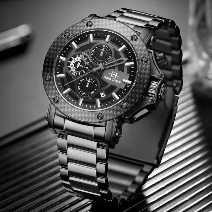 Evans Jayden Jam Tangan Pria EJ 9842 Rantai Stainless Steel Chronograph Kaca Sapphire Water Resistan