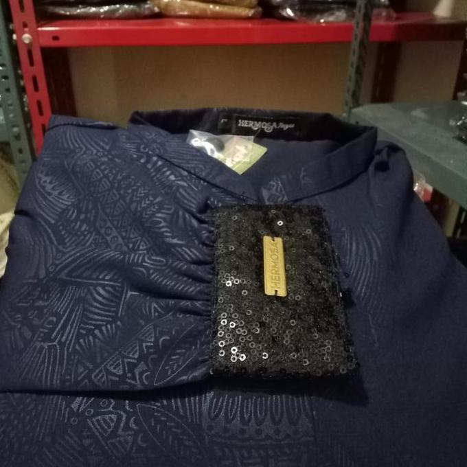 Promo [Gamis Hermosa] Gamis Hermosa Embos Motif Indian Navy-Gamis Biru Dongker-Gamis Motif Embos Sya