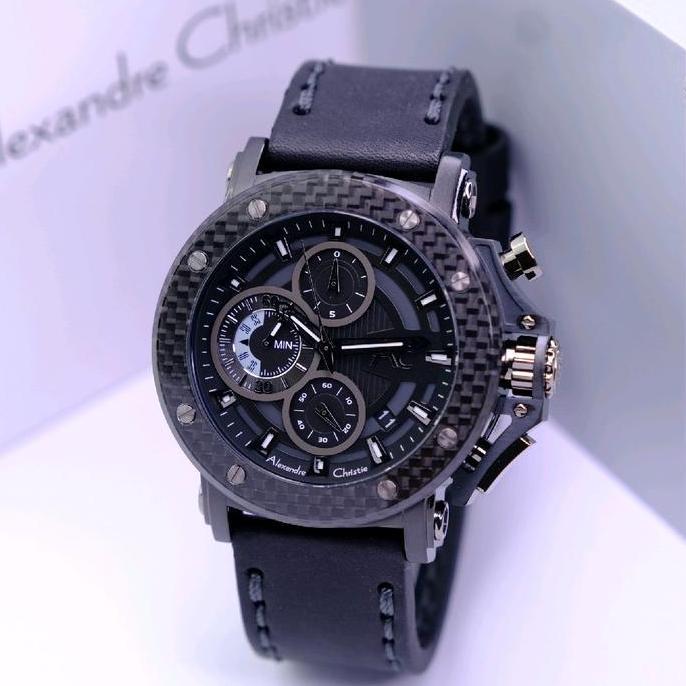 JAM TANGAN ALEXANDRE CHRISTIE AC 9205 CARBON TALI KULIT ORINAL
