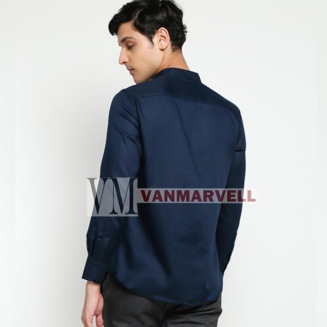 Vm Baju Koko Panjang Polos Biru Dongker Kemeja Koko Navy