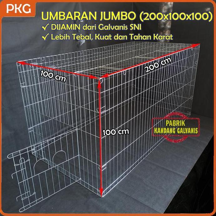 Kandang Ayam Umbaran Besi Galvanis Jumbo 200x100x100, Kurungan Umbaran Ayam Jago Bangkok Bongkar Pas