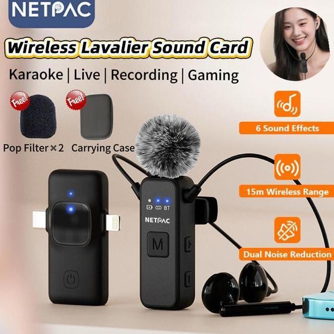 NETPAC K3 Mic Lavalier Wireless | Mic Jepit Bluetooth Soundcard | untuk HP Gaming Live Stream Vlog |