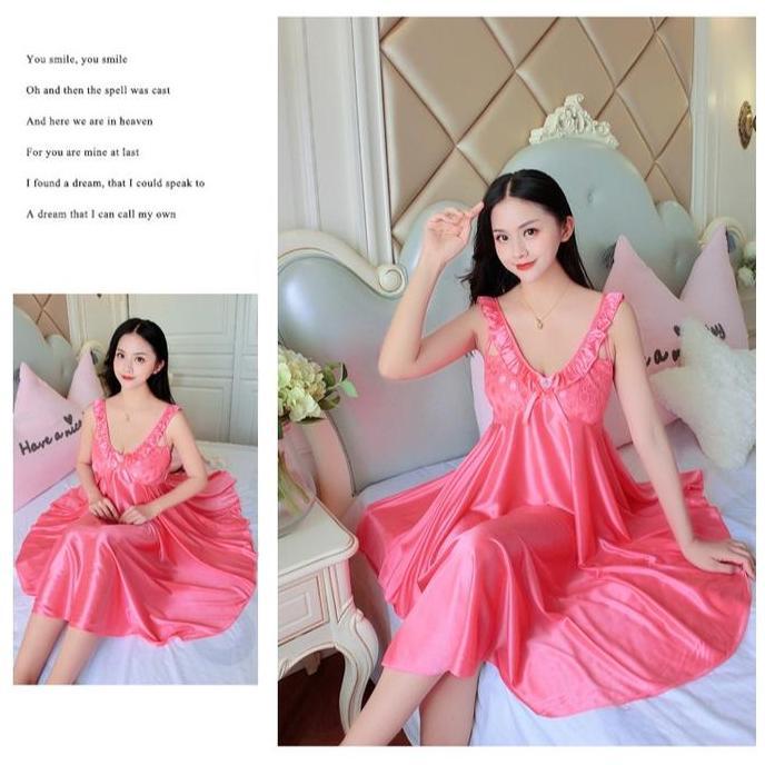 Piyama Lingerie Wanita Dewasa Sexy Anggun Lingerie Sexy Dress BabyDoll + G String Fit Satin 1253
