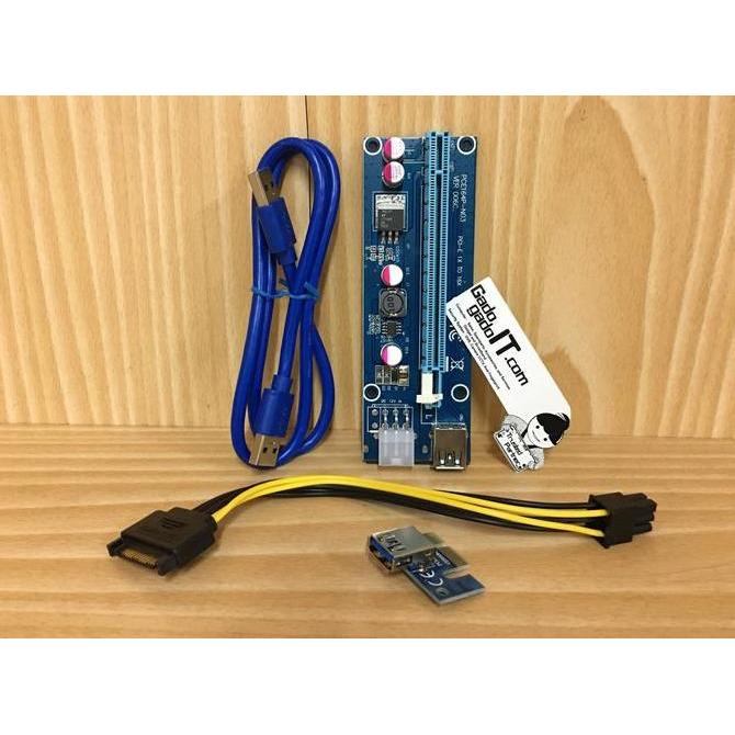 HARGA DISC - Slot PCI-E Riser 1x to 16x SATA Power USB 3.0 60cm For Bitcoin Miner