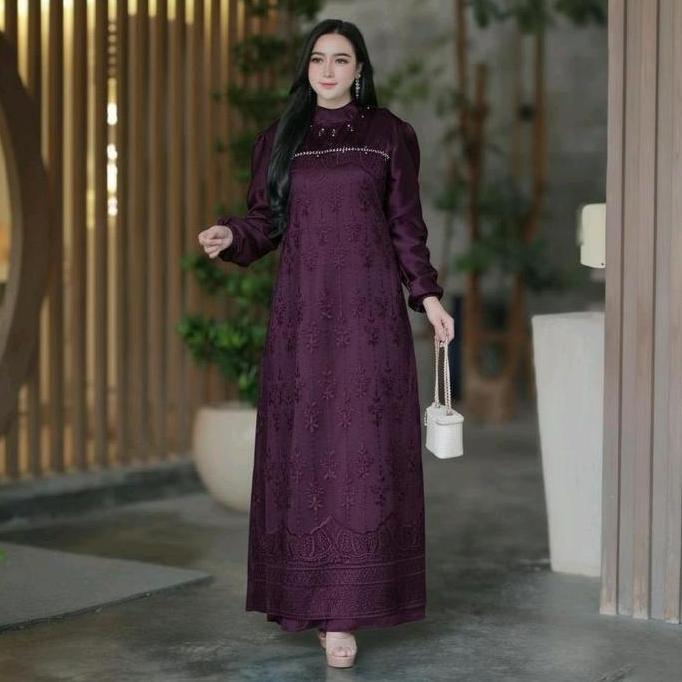 GAMIS BROKAT WANITA REMAJA MUSLIM RIANTI DRESS VELVET MIX BRUKAT BAJU LEBARAN KONDANGAN PESTA Mewah