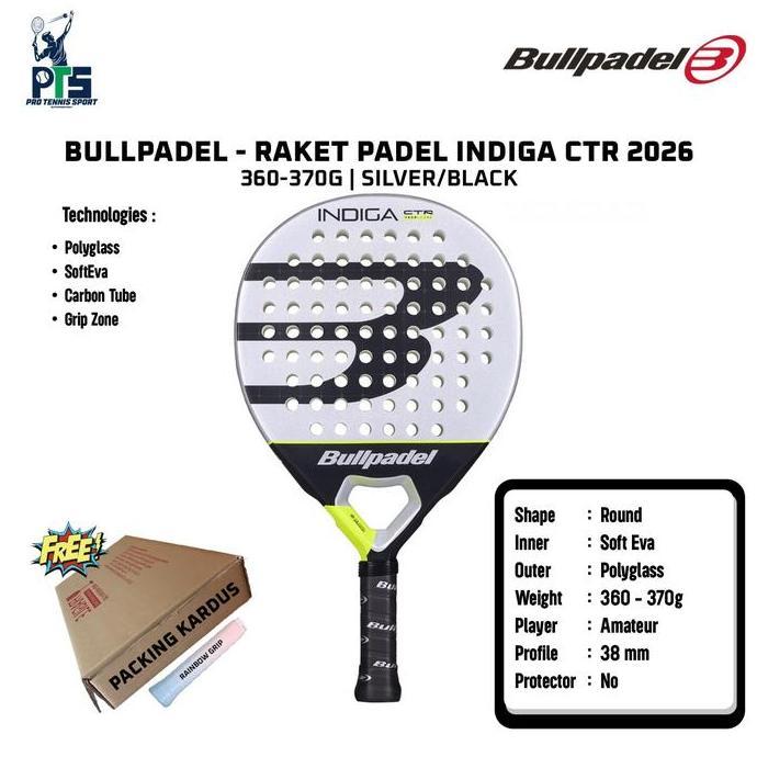 Raket Padel BULLPADEL Indiga CTR 2026 360-370G Silver Black