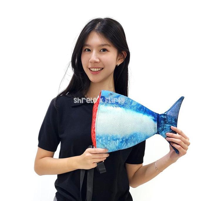 Shoulder Bag Bentuk Buntut Ikan Tuna Biru Tas Selempang Shrelo Puffy Bahan Linen Kado Kocak Unik Hob
