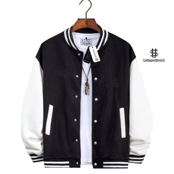 Urbanstrict - Varsity Baseball Jacket Distro Unisex Polos Biru Putih Jaket Varsity