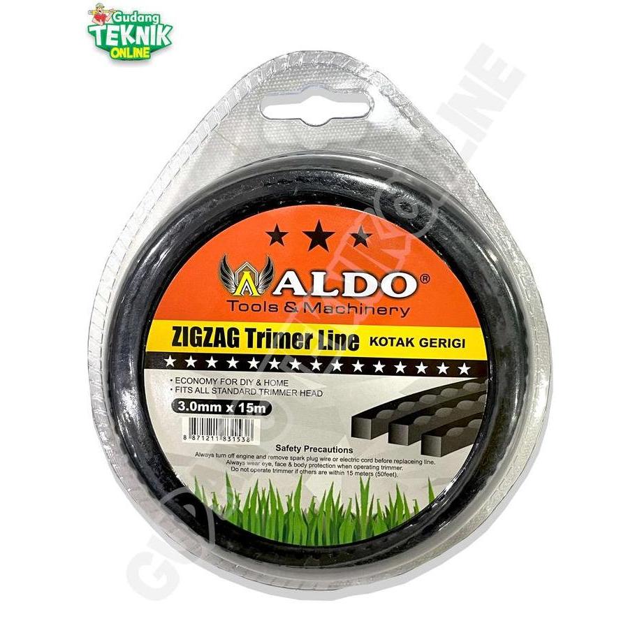 Tali Senar Potong Rumput 3x15m ALDO HITAM KOTAK GERIGI ZIGZAG / Mata Pisau Senar Bulat Mesin Pemoton