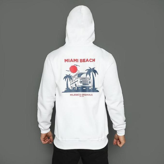 Hoodie Sweater Pria Cowok Premium Miles&co - Miami Beach Putih