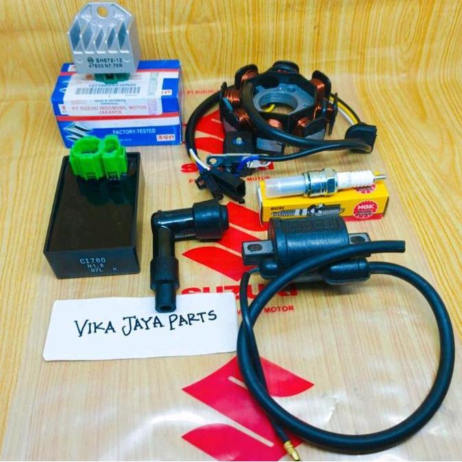 Paket Pengapian 6Item Lengkap Suzuki Shogun Sp 125 Shogun 125 Ori Sgp Cdi, Koil, Kiprok, Tutup Busi,