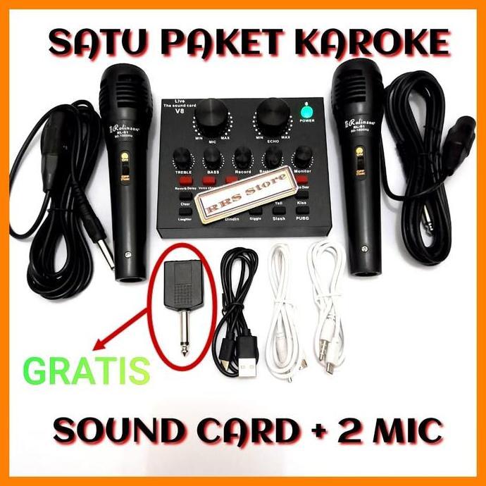 SATU PAKET V8 bluetooth ALAT KAROKE V8 Sound Card Mixer Audio for HP PC Mac Live Broadcast Karaoke R