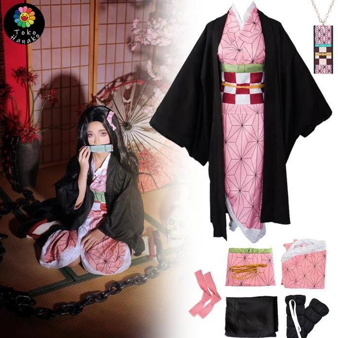 Kostum Cosplay Anime Jepang Anak Anime Demon Slayer Kids Anak Nezuko Kamado Demon Slayer Anak Kamado