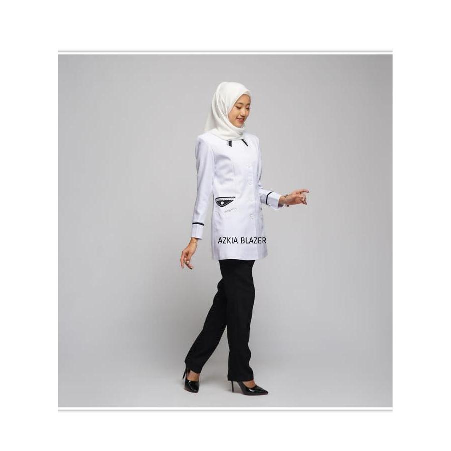blazer putih wanita,atasan putih p3k,baju pns wanita putih,baju blazer