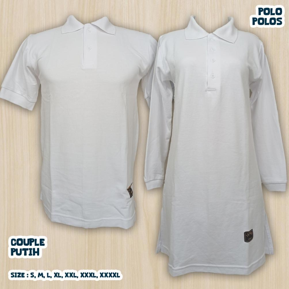 S-XXXL Kaos Polos Polo Couple Tunik Muslimah Kancing Depan/Seragam Keluarga/Kantor/Santai Putih