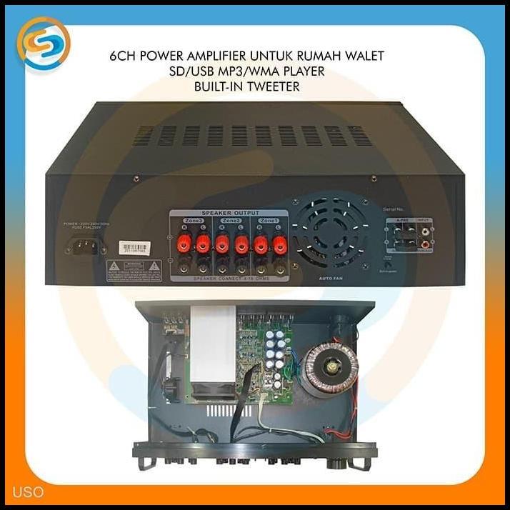 GRATIS ONGKIR POWER AMPLIFIER 6 CHANNEL RUMAH WALET SD / USB / MP3 - WMA PLAYER USO 