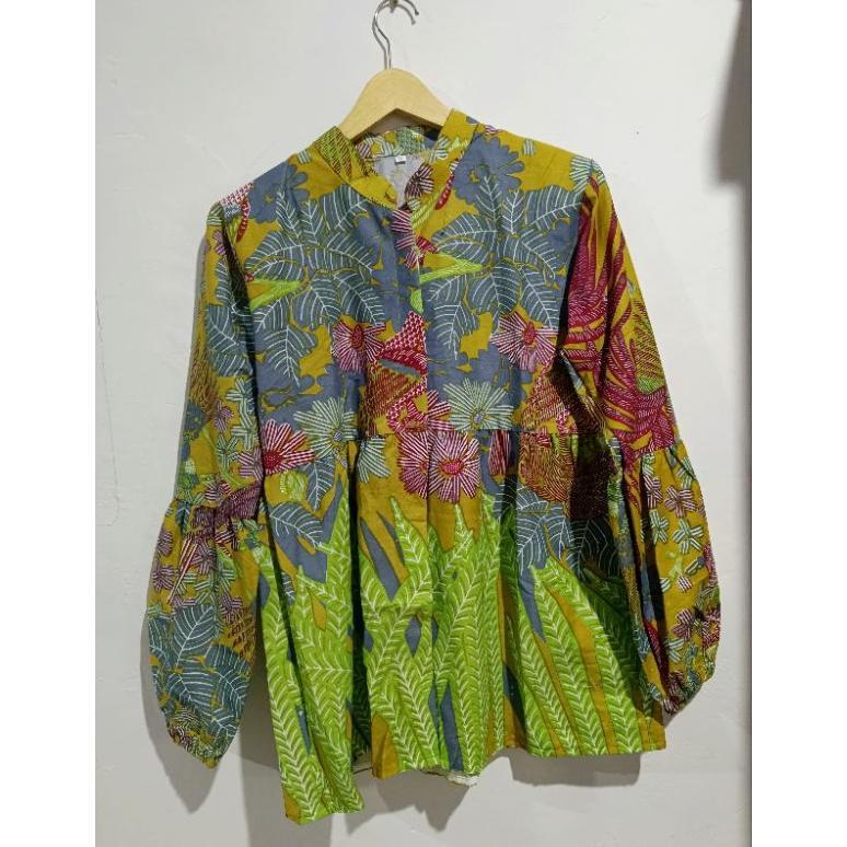 Unik Bluse Batik Wanita Kemeja Batik Wanita Kantor Motif Rumput Laut