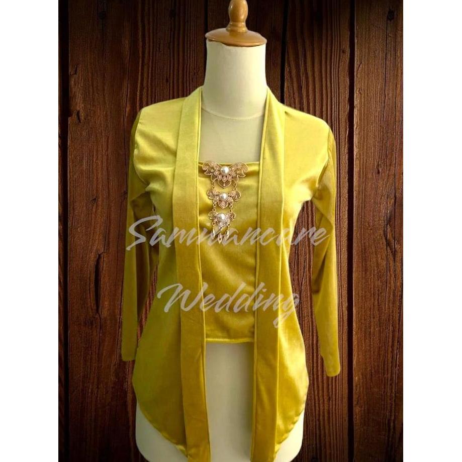 Diskont Kebaya Kutu Baru Bludru Polos ( Warna Lemon )