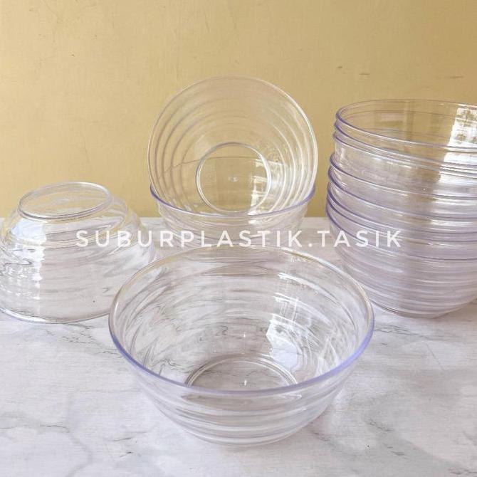 12 pcs Mangkuk Plastik Mika Bulat Ulir  Jumbo 16 cm Tebal Mangkok Bening Transparan Tahan Panas BPA 