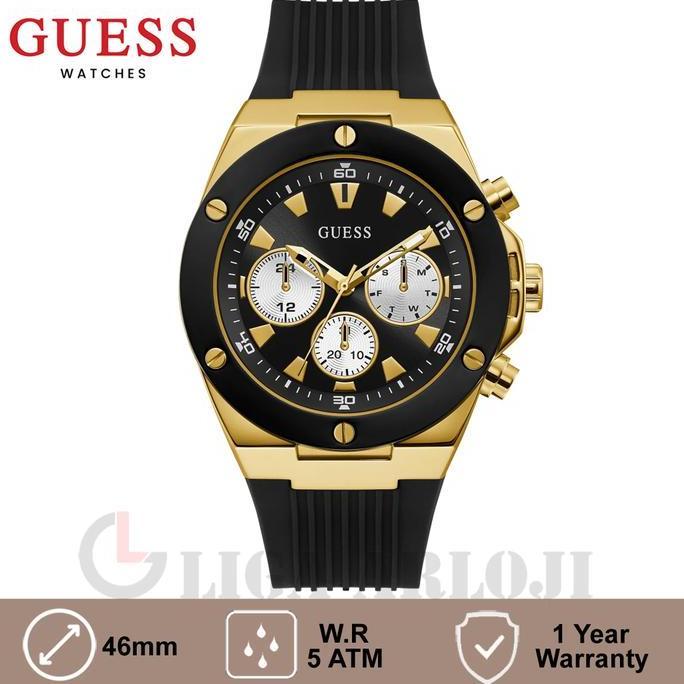 Guess Gw0057G1 Original Poseidon Jam Tangan Pria Analog Black Gold