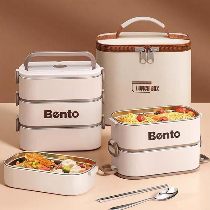 kotak makan set lunch box stainless anti tumpah kotak bekal anak tas lunch box stainless anti tumpah